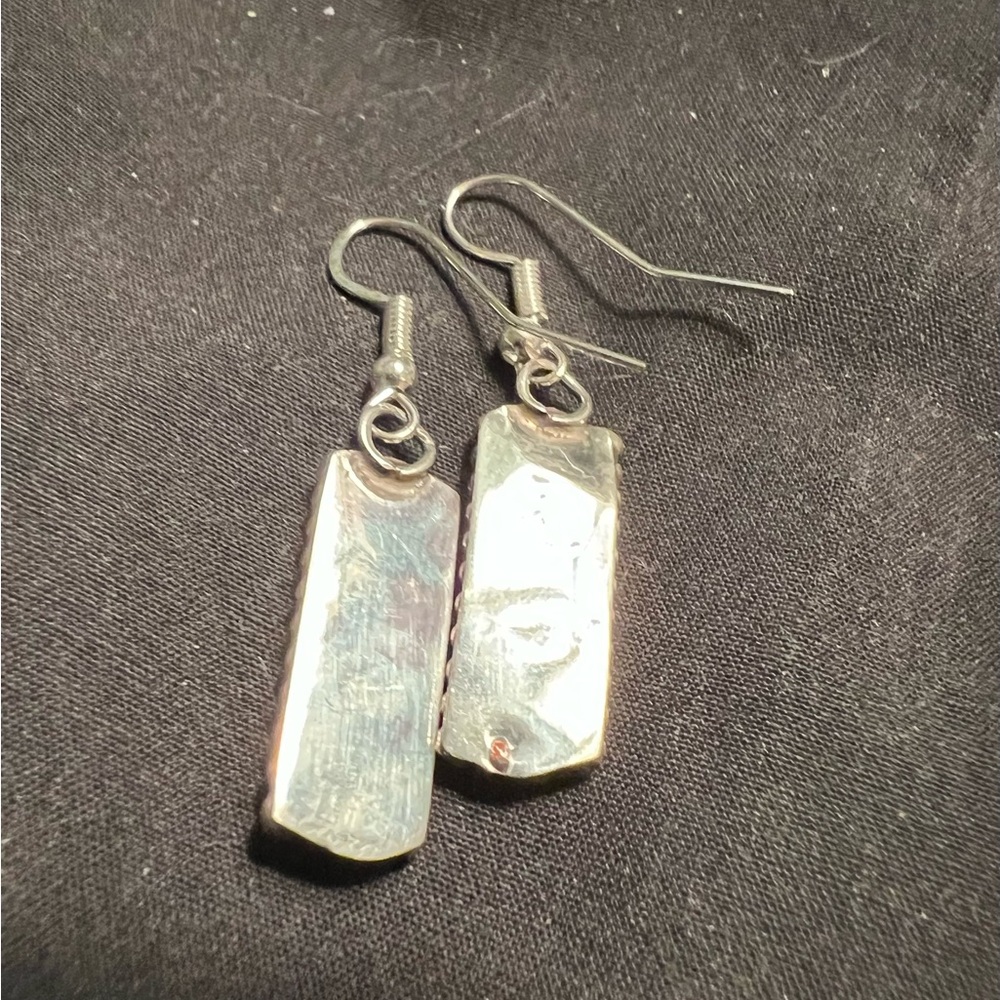 Opal Blue and Sterling Silver Snake eyes Dangle Earrings - Picture 2 of 5